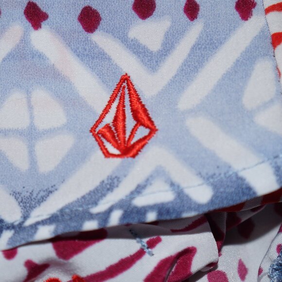 Volcom Pasies Geometric Tribal Print Blue Red Sleeveless Tie Back Dress size S - Picture 8 of 10
